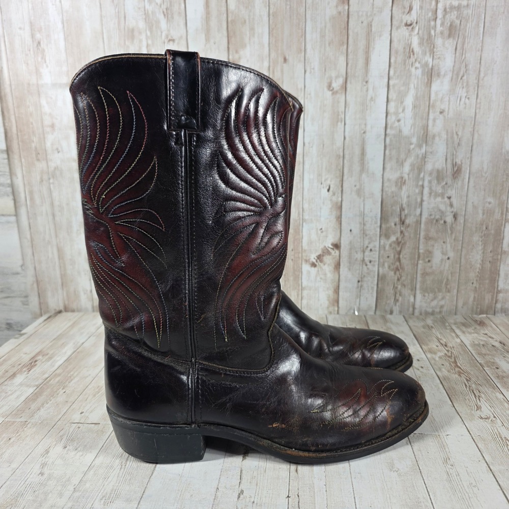 Iron Age‎ Mens Black Cherry Leather Western Cowboy Boots Pointed Toe 10.5 D USA